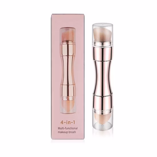 OEM 新しいメイクブラシ スタイル ローズ ゴールド 4 in 1 格納式ファンデーション プライベート ラベル ミニ メイク ブラシ セット 収納ボックス付き